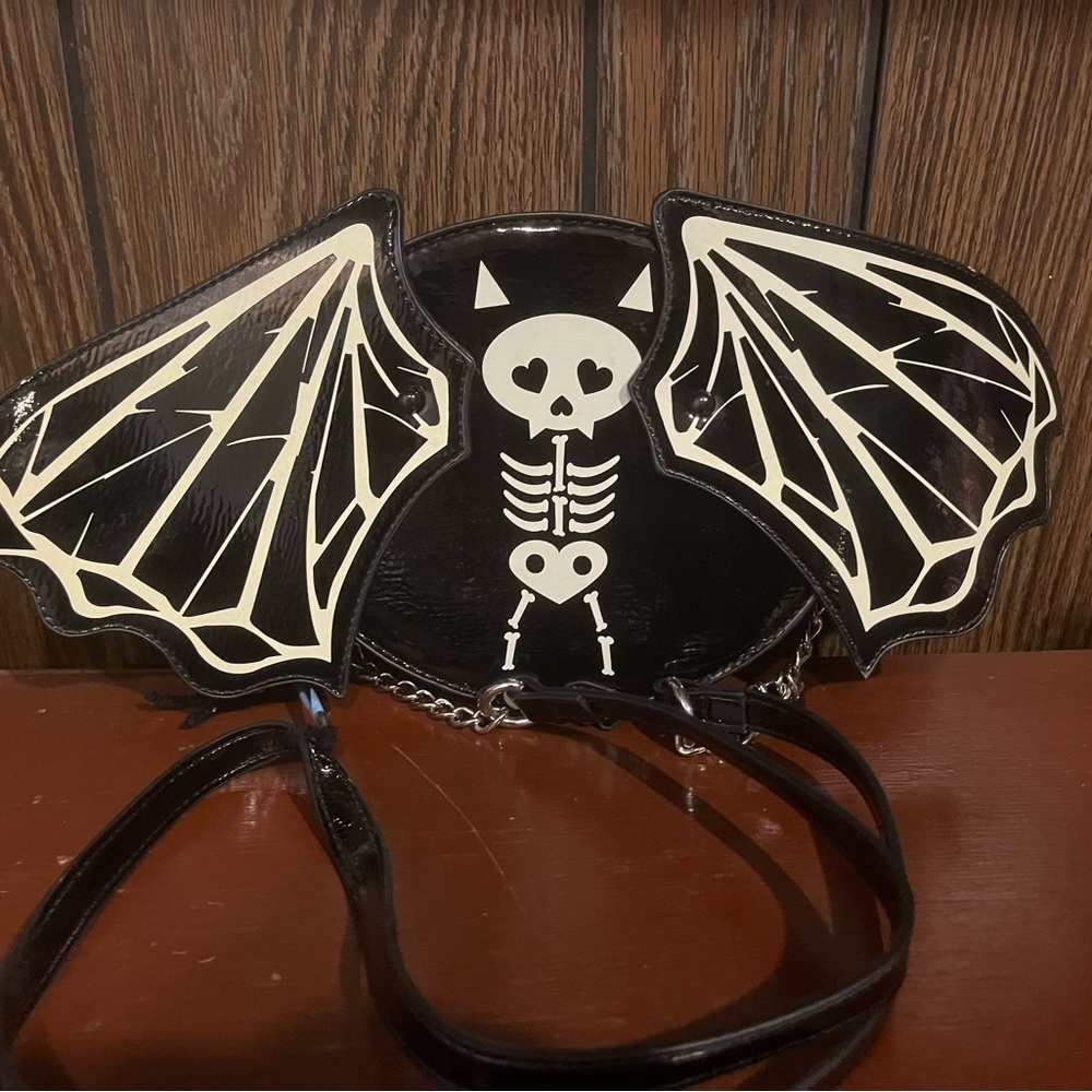 Black Bat Wing Skeleton Crossbody Bag